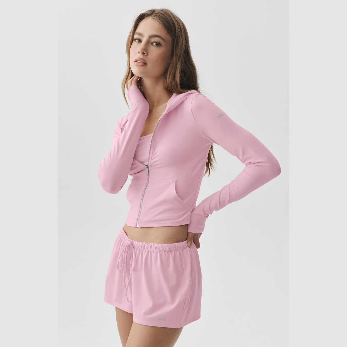 Alosoft Fitted Zip Hoodie - Pink
