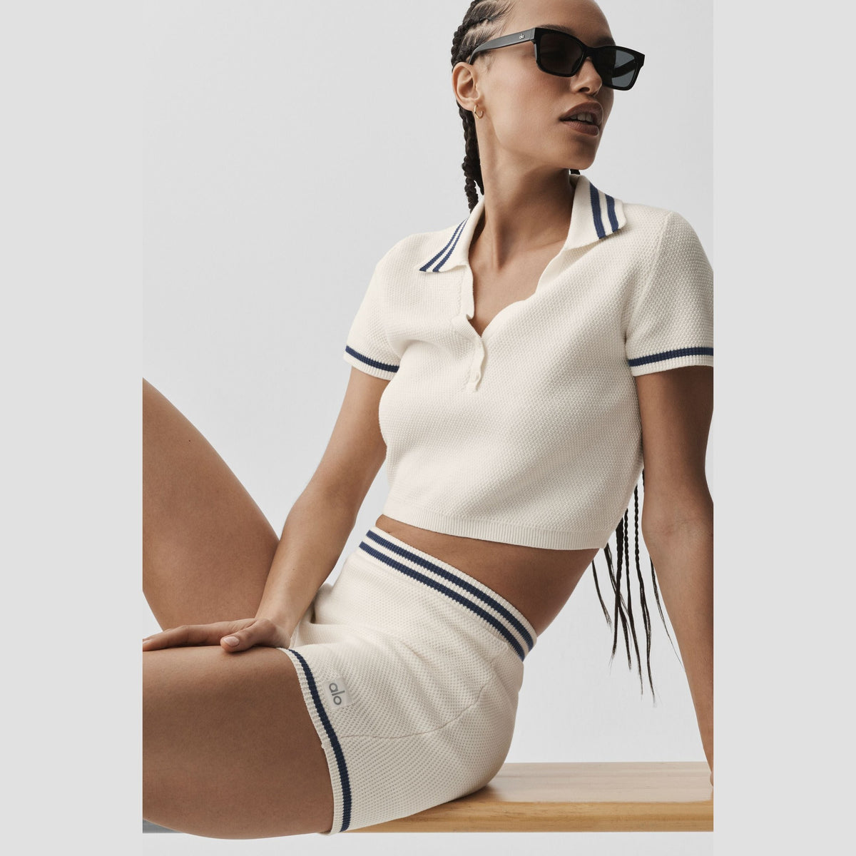 Tennis Club Sweater Knit Short - Ivory/Navy