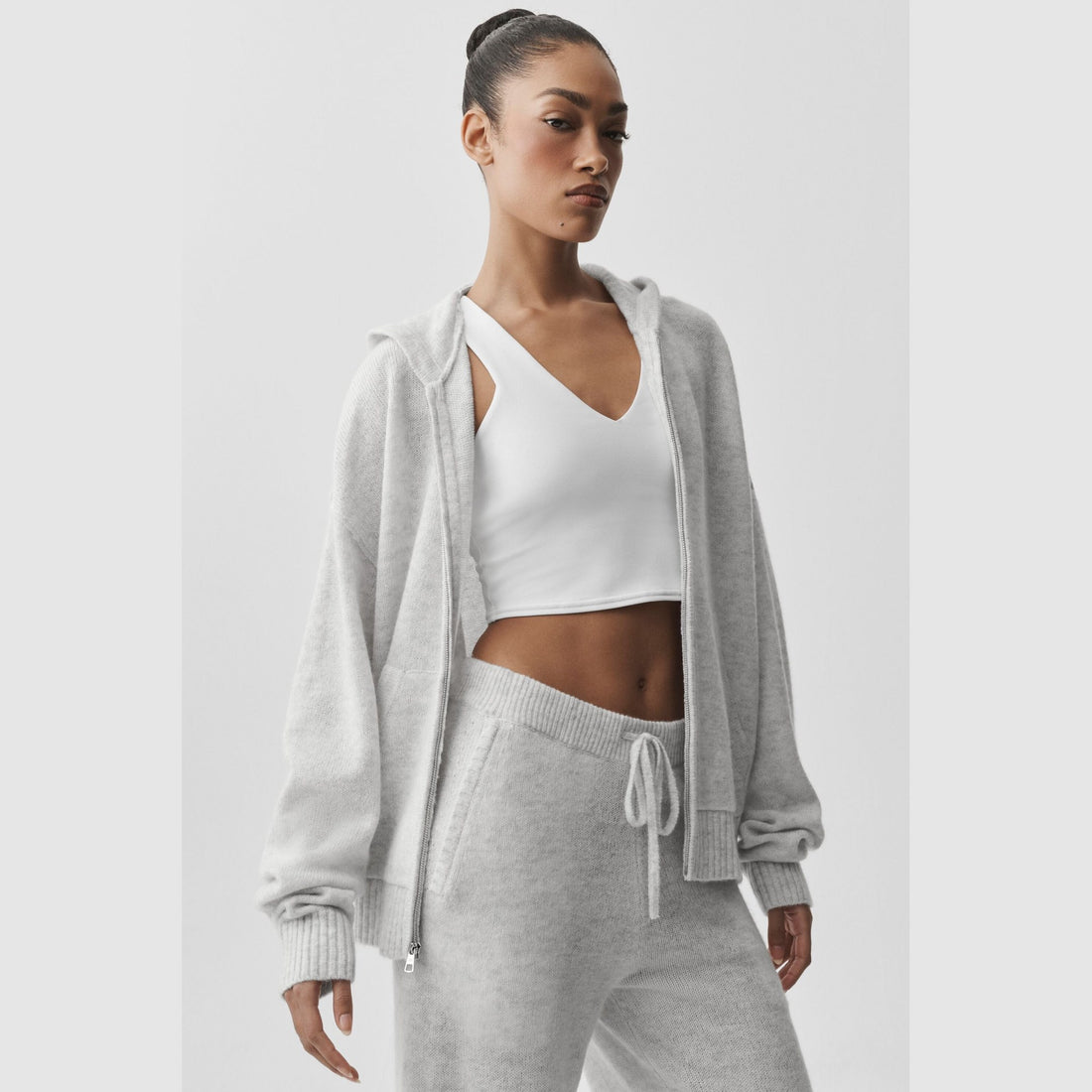 New Class Knit Zip Hoodie - Light Grey