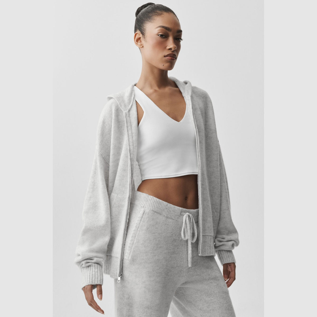 New Class Knit Zip Hoodie - Light Grey