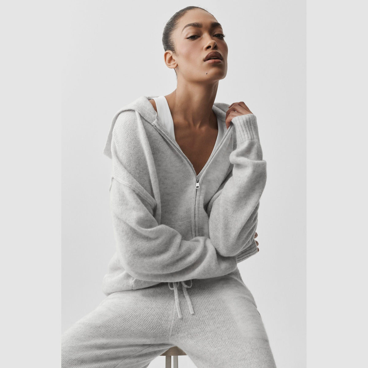 New Class Knit Zip Hoodie - Light Grey
