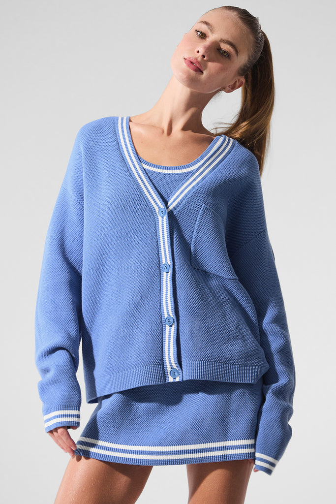 Tennis Club Sweater Knit Cardigan - Crystal Blue