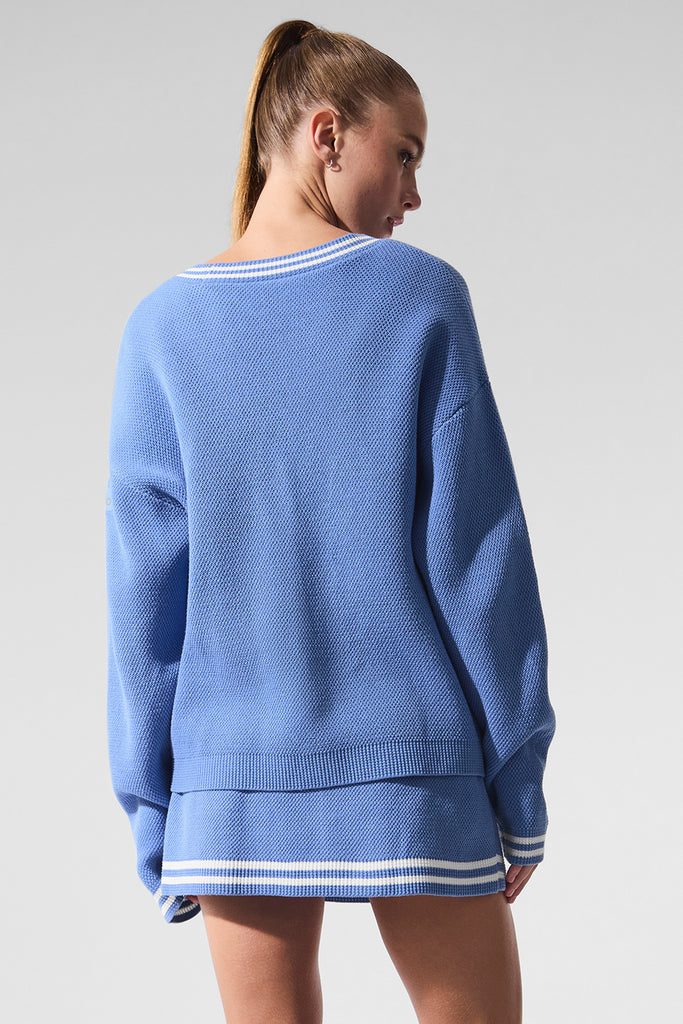 Tennis Club Sweater Knit Cardigan - Crystal Blue