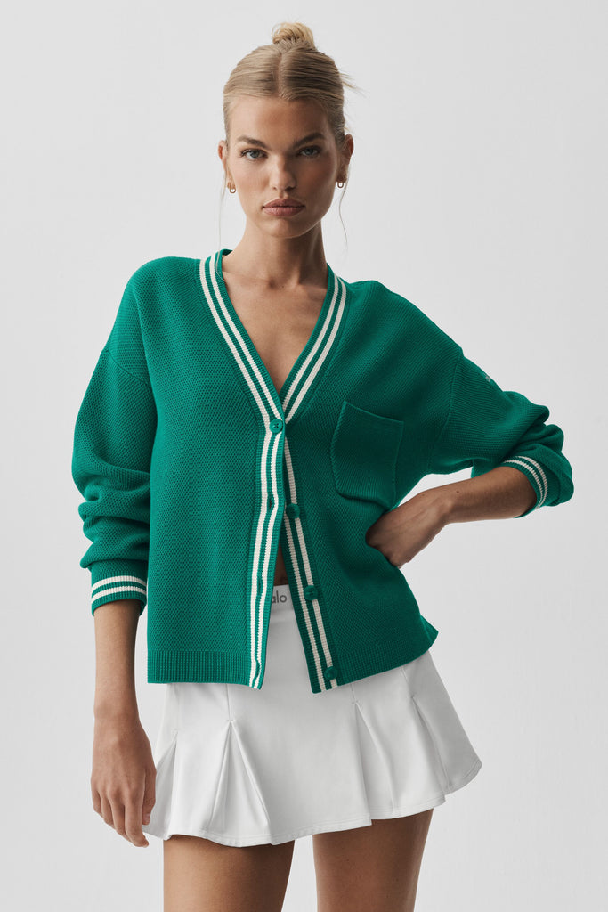 Tennis Club Sweater Knit Cardigan - Emerald