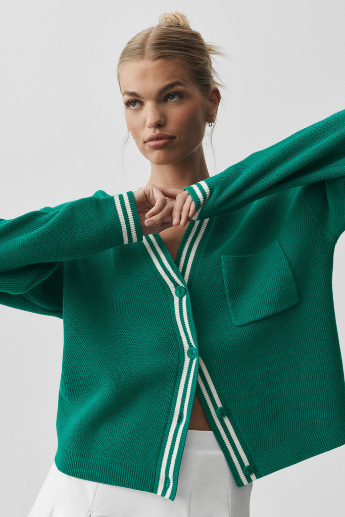 Tennis Club Sweater Knit Cardigan - Emerald