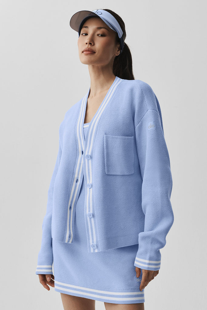 Tennis Club Sweater Knit Cardigan - Light Provence Blue